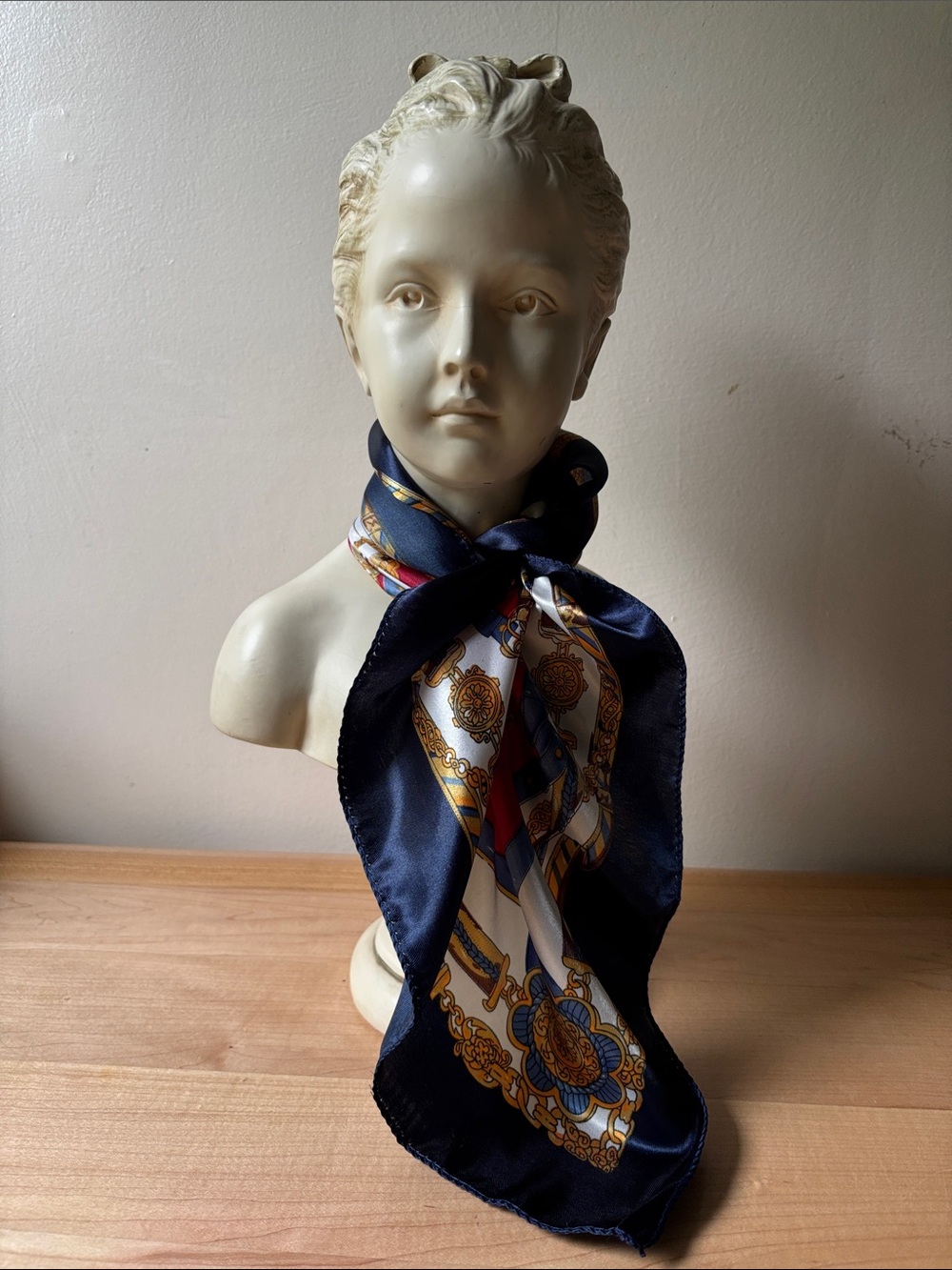Navy, Burgundy‎ & White Chain-Print 19” Square Scarf